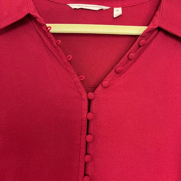 Soft Surroundings Red Sonnet Button Front‎ Ruffled Sleeve Tunic Poet Blouse 2X - Picture 3 of 7